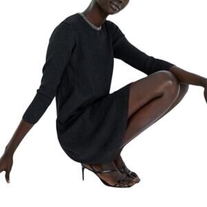 NWT Zara Knit Beaded Neck Sweater Dress Small